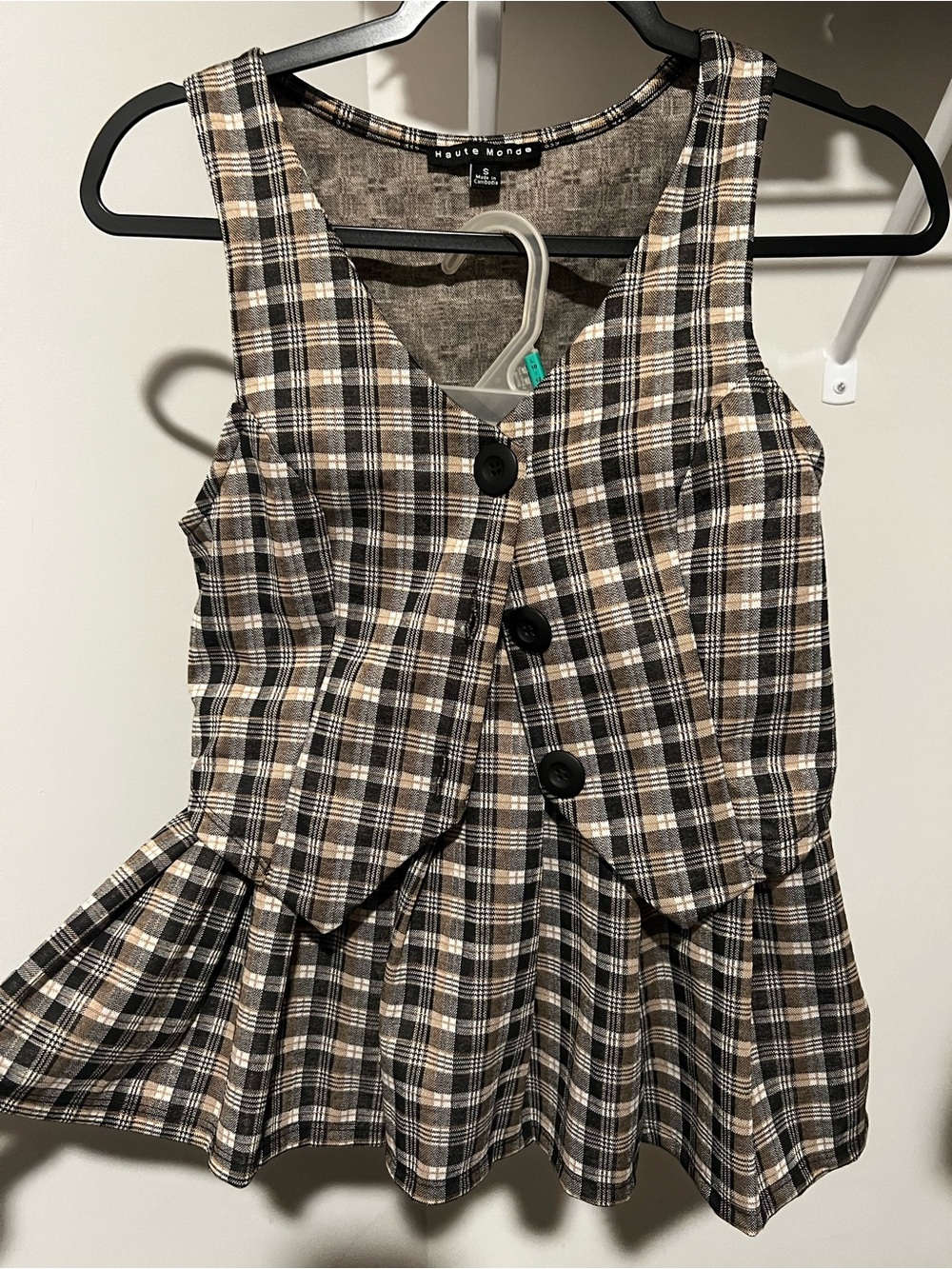 Haute Monde Plaid Button-Front Two Piece Set - Brown Black Cream